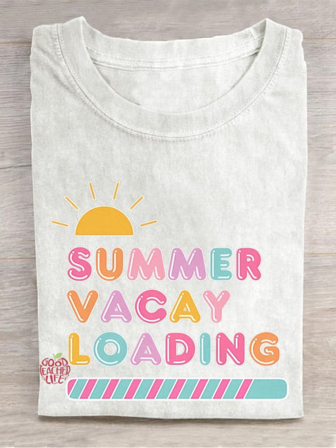 Summer Vacay Loading Casual Print T-shirt