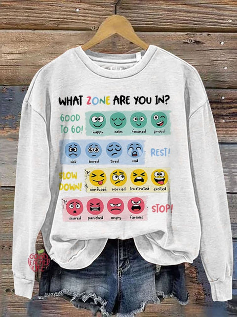 Zone Of Regulation Mental Health Teacher Casual Print Sweatshirt