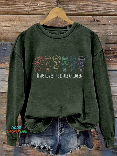 Jesus Loves The Little Children Autism Awareness Christian Print Casual Sweatshirt