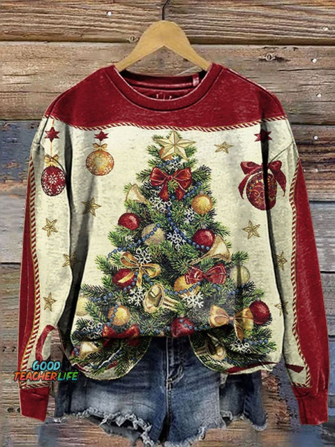 Retro Christmas  Print Casual  Sweatshirt