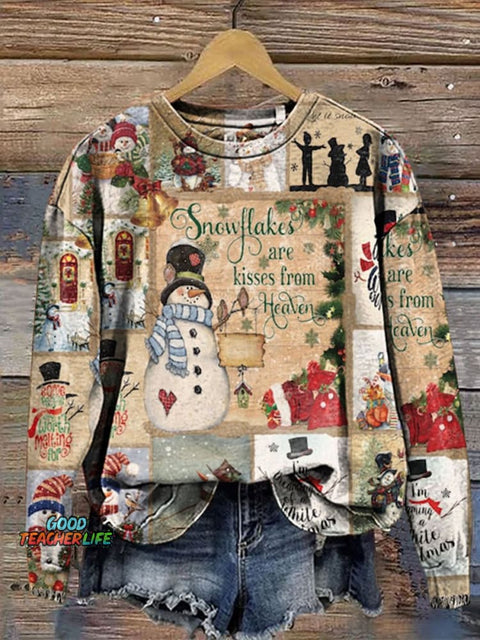Retro Christmas Print Casual  Sweatshirt
