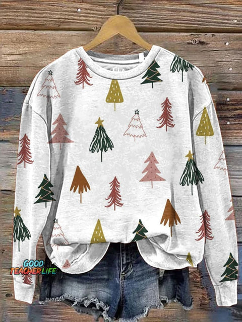 Petite Christmas Tree Pattern Printed Casual Sweatshirt
