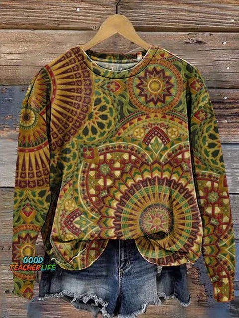 Retro Ethnic Totem Pattern Art Print Casual Sweatshirt