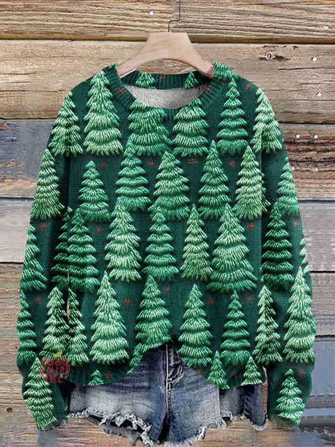 Christmas Tree Art Print Knit Pullover Sweater