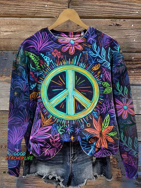Hippie Flower Peace Sign Love and Peace Casual Sweatshirt