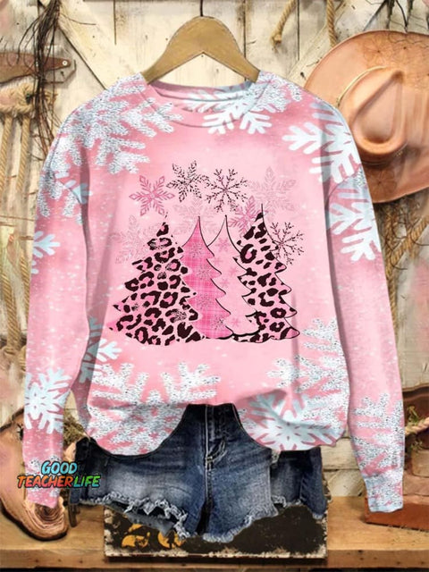 Lovely Pink Christmas Tree Art Print Casual Sweatshirt