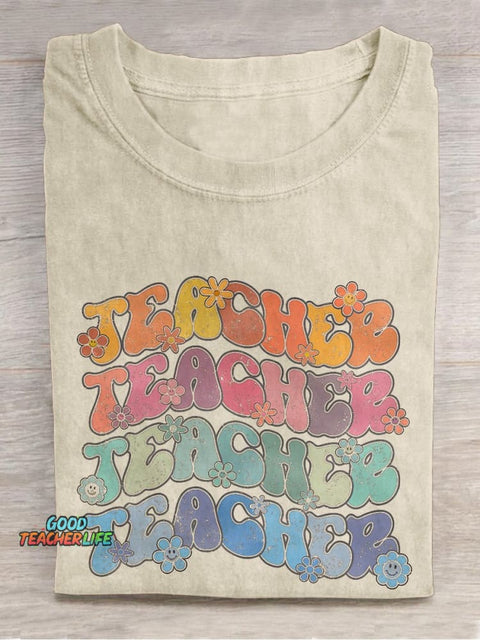 Teacher Back To School Casual Print T-shirt