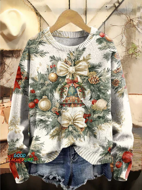 Christmas Bells Art Print Knit Pullover Sweater