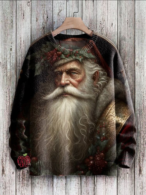 Santa Claus Pattern Print Knit Pullover Sweater