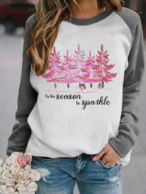 Women's Lovely Christmas Tree Art Print Casual Long Sleeve Sweatshirt