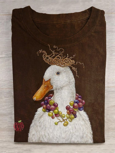 Goose Wearing Tree Branch Crown Fruit Necklace Art Printed T-shirt