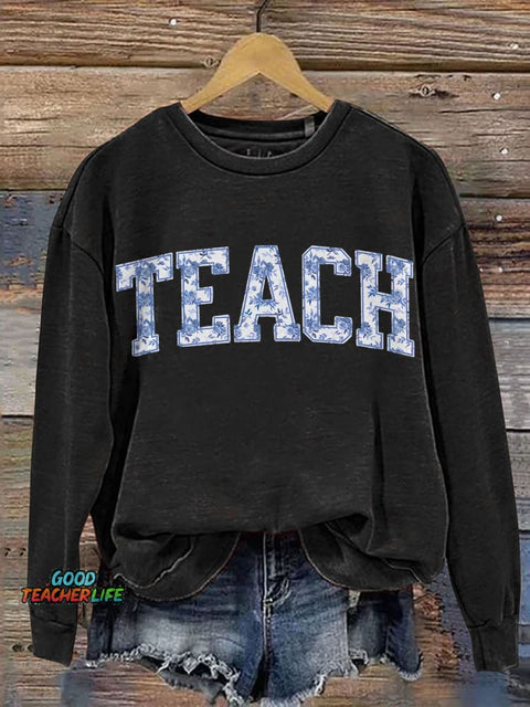 Floral Teach Cute Teacher Casual Print Sweatshirt