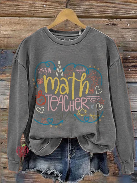 Math Teacher Casual Print Sweatshirt