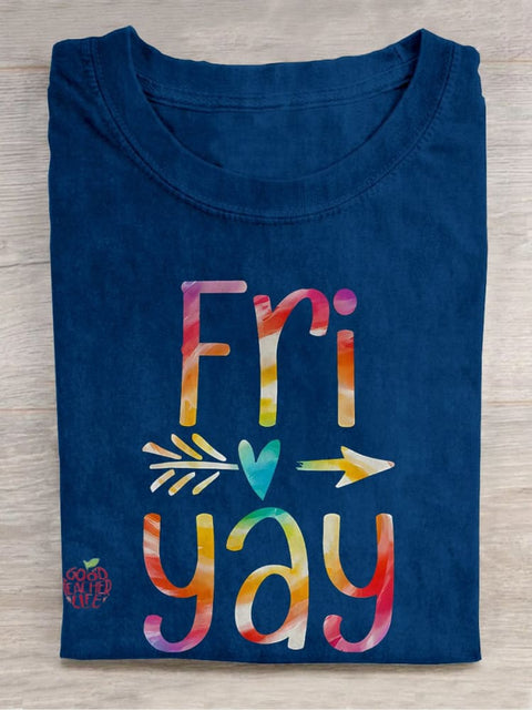 Tie Dye Funny Teacher Friday Casual Print T-shirt