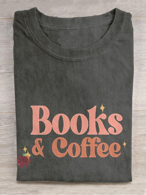 Books And Coffee Casual Print T-shirt