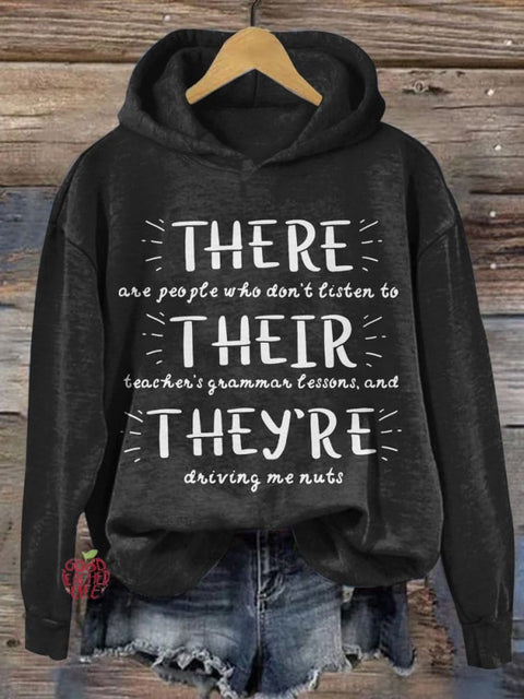 There Their They're Teacher Print Casual Sweatshirt