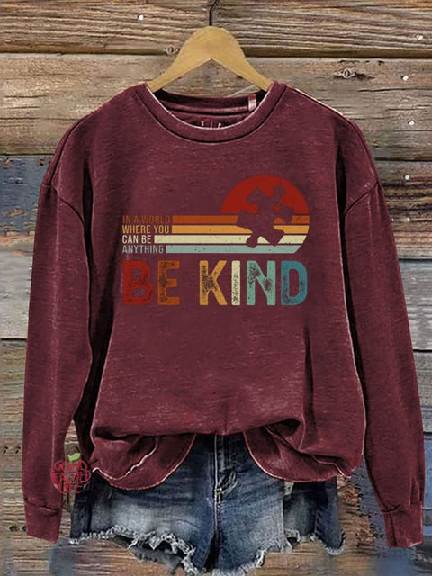 Autism Be Kind Print Casual  Sweatshirt