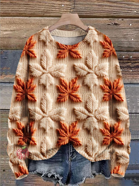 Christmas Gift Autumn And Winter Deciduous Maple Leaves Art Print Knit Pullover Sweater