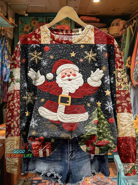 Women's Christmas Winter Santa Claus Textured Prints Casual Sweatshirt