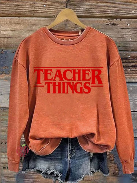 Teacher Things Casual Print Sweatshirt