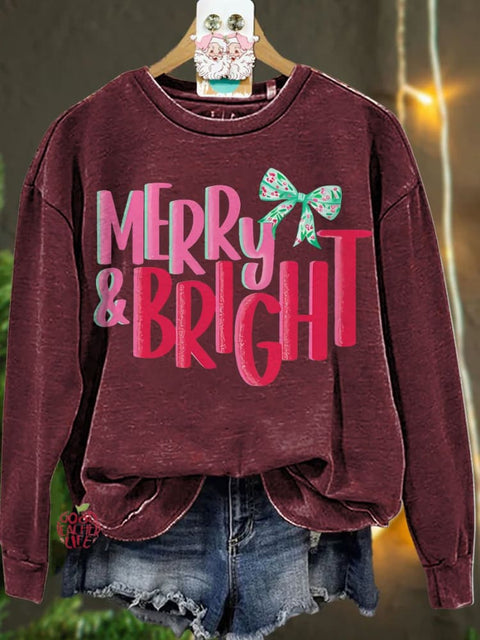 Christmas Merry & Bright Pink Casual  Sweatshirt