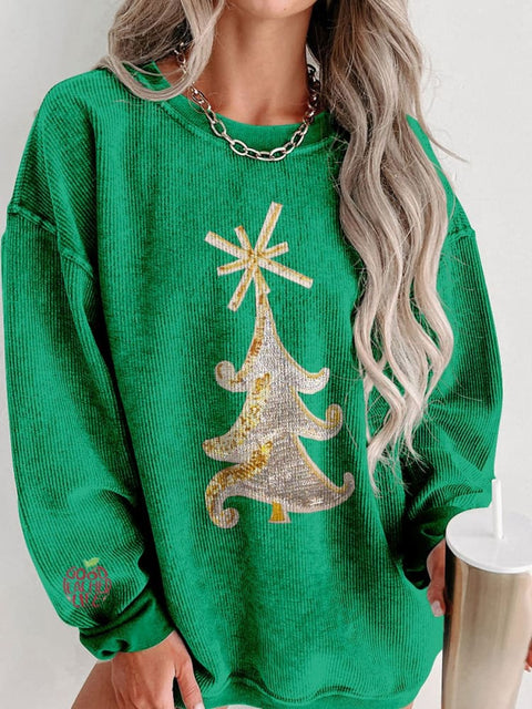 Women's Glitter Christmas Tree Casual Print Shirt