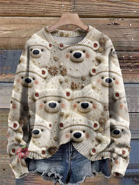 Christmas Polar Bear Polar Bear Winter Polar Bear Cute Bear Print Knit Pullover Sweater