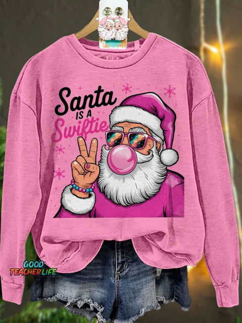 Santa Is A Swiftie Christmas Casual Print Sweatshirt