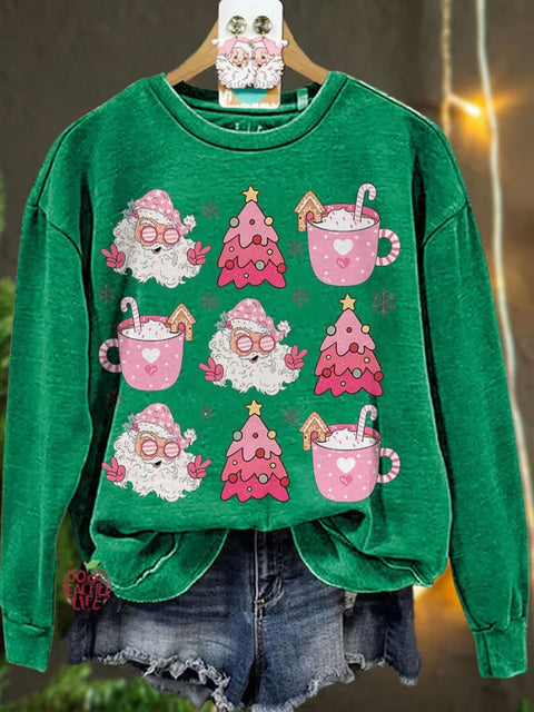 Retro Doodle Pink Christmas Casual Sweatshirt