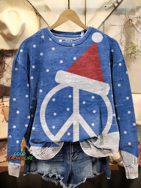 Christmas Peace Sign Hippie Love and Peace Snow Casual Sweatshirt