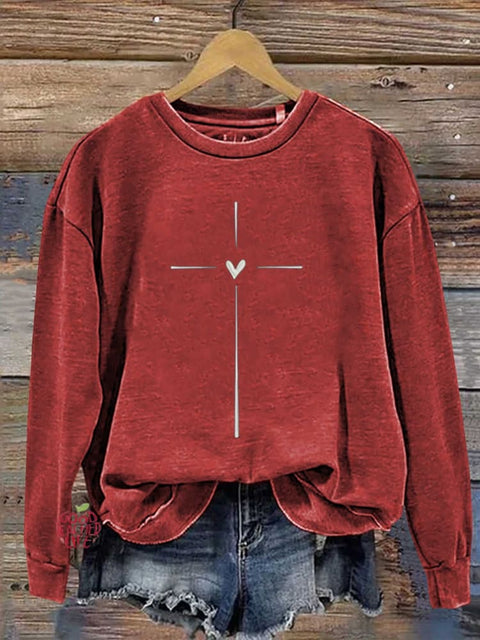 Christian Cross Printed Casual Sweatshirt