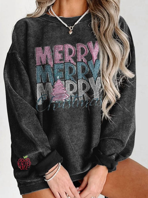 Women's Merry Christmas Stacked Casual Print Sweatshirt