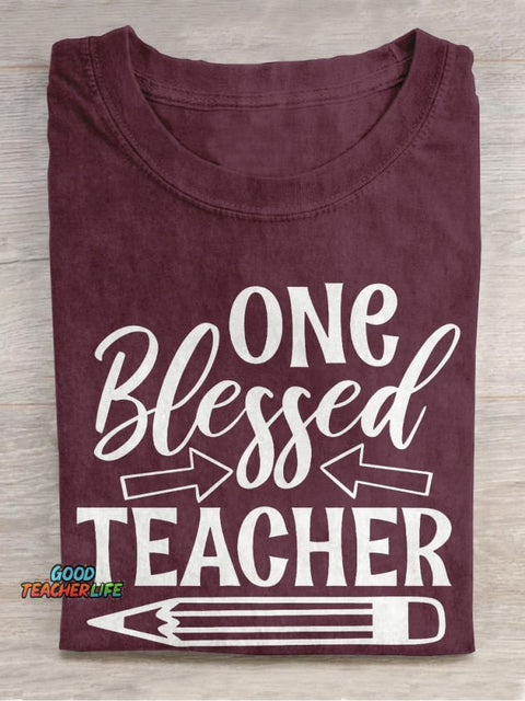 One Blessed Teacher Pencil Casual Print T-shirt