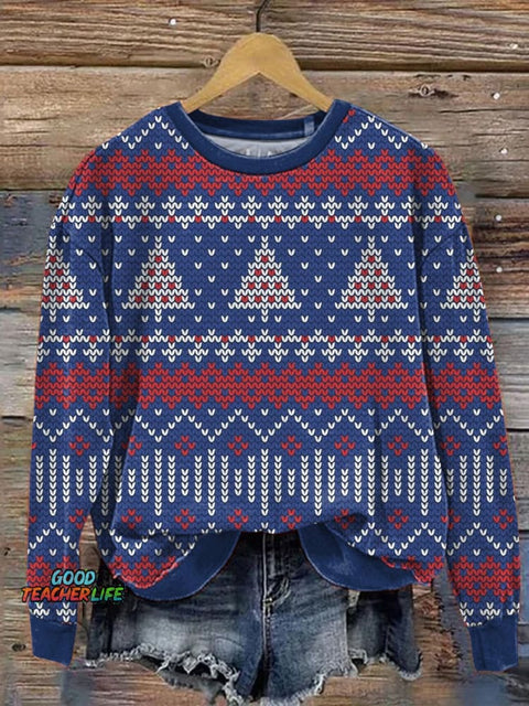 Knit Stitch Christmas Pattern Printed Casual Sweatshirt