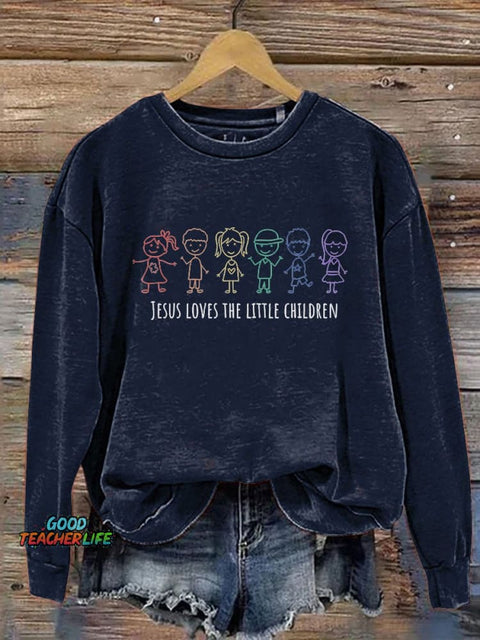 Jesus Loves The Little Children Autism Awareness Christian Print Casual Sweatshirt