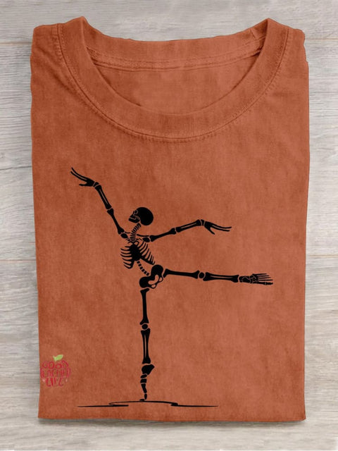 Dancing Skeleton Ballet Teacher Casual Print T-shirt