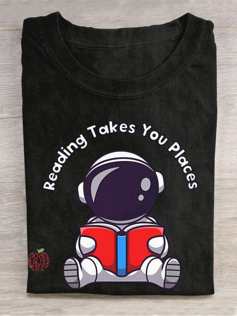 Reading Takes You Places Casual Print T-shirt