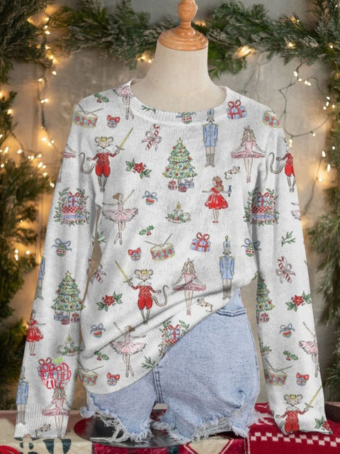 Cute Lovely Christmas Nutcracker Art Print Knit Pullover Sweater