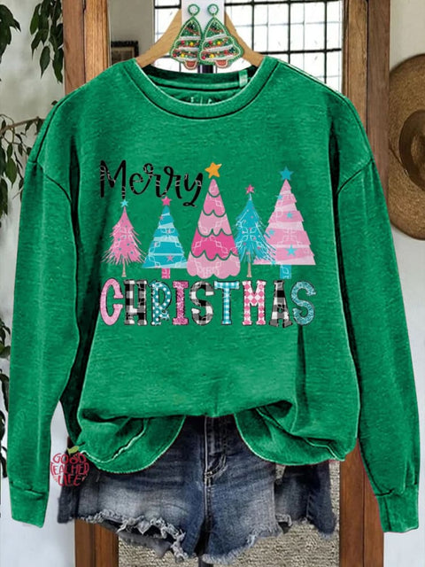 Colorful Christmas Tree Print Casual Sweatshirt