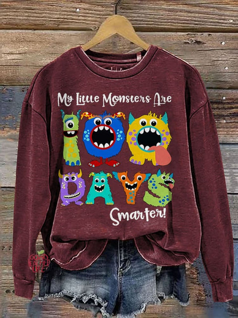 My Little Monsters 100 Days Smarter Teacher Casual Print Sweatshirt