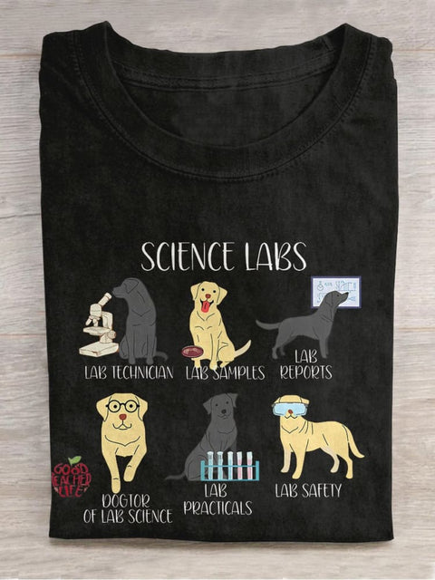 Labrador Retriever Funny Science Casual Print T-shirt