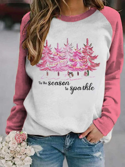 Women's Lovely Christmas Tree Art Print Casual Long Sleeve Sweatshirt