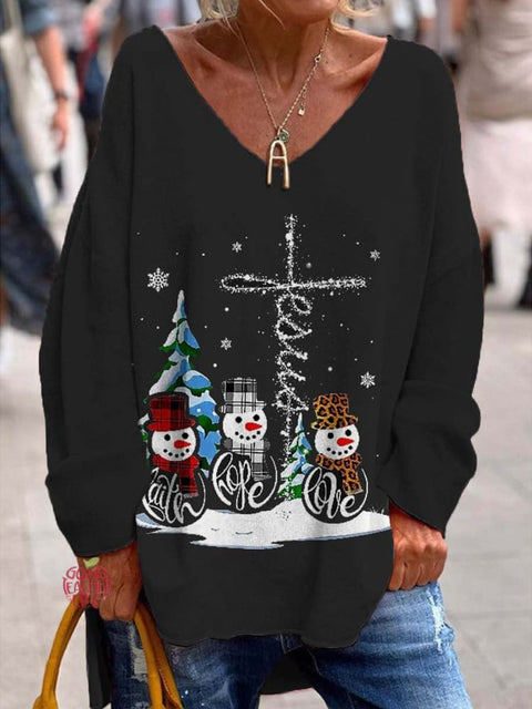 Women's Lovely Christmas Snowman Jesus Art Print Casual Sweatshirt