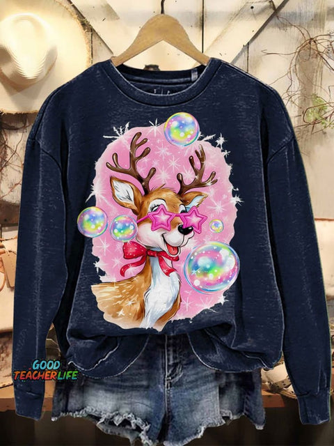 Iridescent Reindeer Christmas Casual Sweatshirt