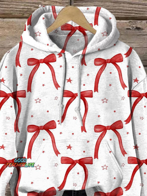 Sweet Christmas Ribbon Pattern Printed Casual Sweatshirt