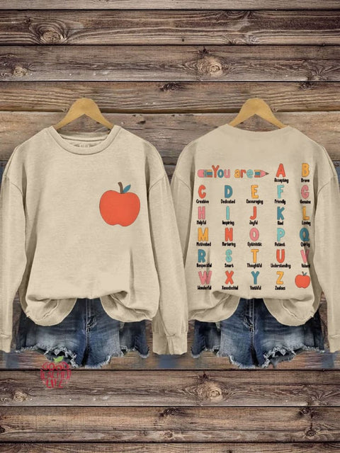 You Are Apple Teacher Casual Print Sweatshirt