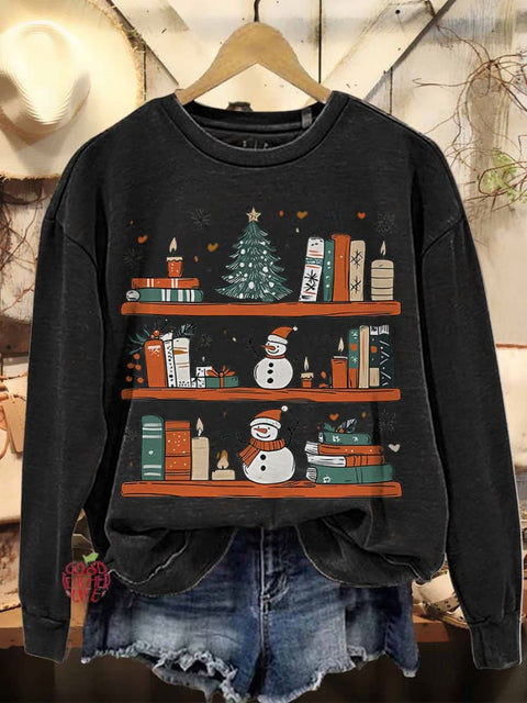 Cozy Christmas Bookshelf Reader Book Club Casual Sweatshirt