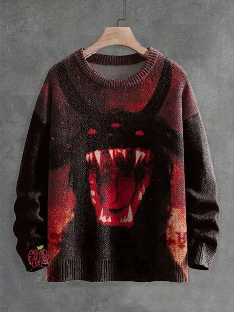 Bloody Scary Three-eyed Monster Decorative Pattern Knit Pullover Sweater