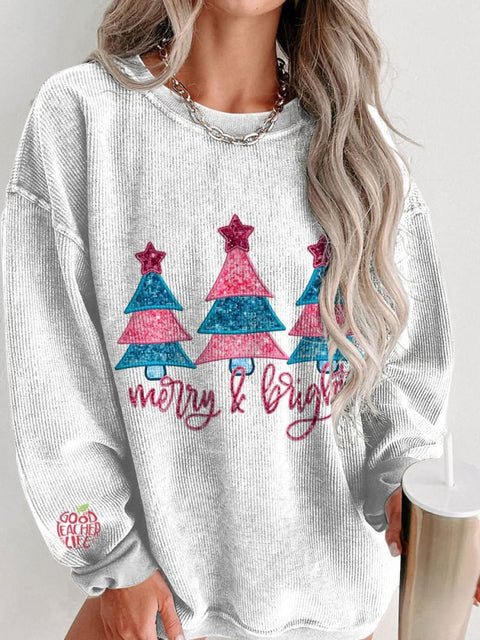 Women's Merry Christmas Merry & Bright Casual Print Sweatshirt