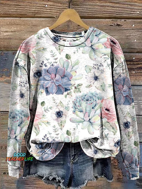 Succulent Plant Decorative Pattern Casual Sweatshirt